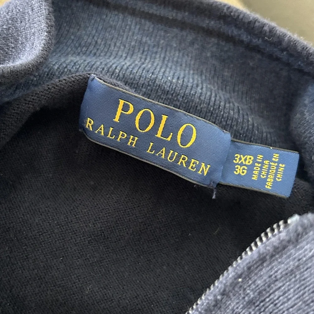 Polo Ralph Lauren Sweater Mens Big 3X Blue Cotton Quarter‎ Zip Mock Neck Knit